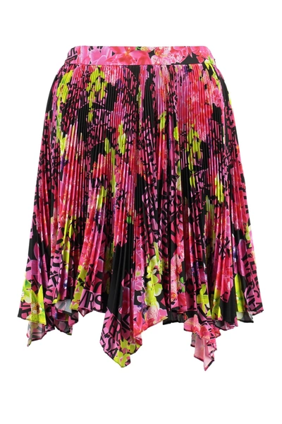 Shop Versace Printed Pleated Skirt In Pink