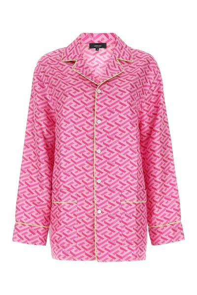 Shop Versace Printed Satin Pijama Shirt In Pink