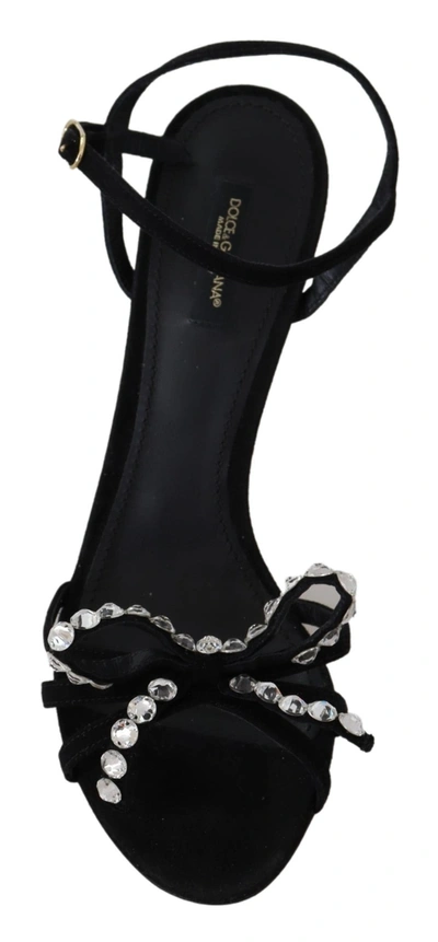 Shop Dolce & Gabbana Black Suede Crystals Heels Sandals Women's Shoes