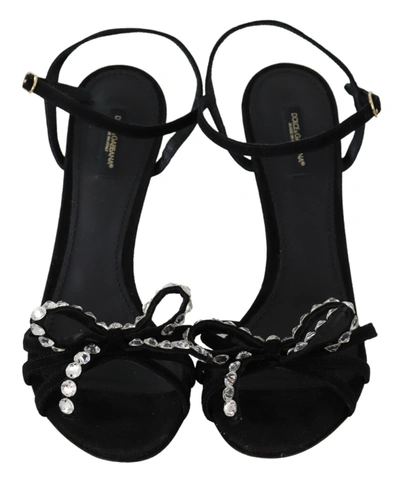 Shop Dolce & Gabbana Black Suede Crystals Heels Sandals Women's Shoes