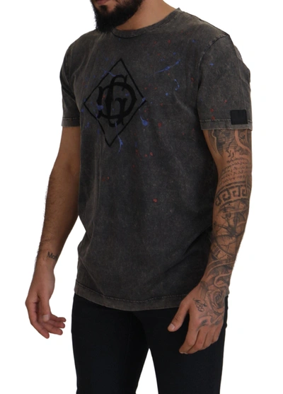 Shop Dolce & Gabbana Gray Discolored Effect Dg Logo Men's T-shirt In Grey