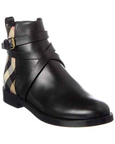 Shop Burberry House Check Canvas & Leather Bootie In Black