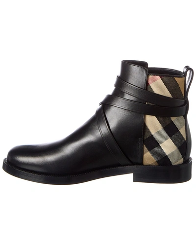 Shop Burberry House Check Canvas & Leather Bootie In Black