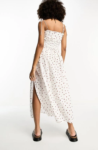 Shop Asos Design Polka Dot Shirred Cotton Sundress In White Multi