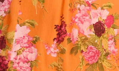 Asos Design Floral Print Ruched Long Sleeve Chiffon Maxi Dress In Orange Multi