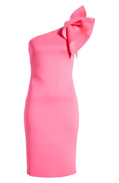 Eliza J One-shoulder Scuba Crepe Cocktail Dress In Hot Pink