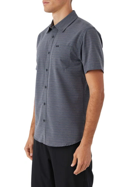 Shop O'neill Trvlr Traverse Stripe Upf 50+ Button-up Shirt In Black/ Grey