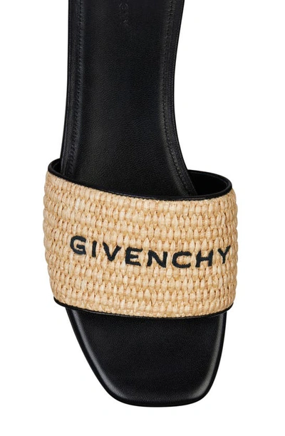Shop Givenchy Logo Raffia Flat Slide Sandal In Beige/ Black