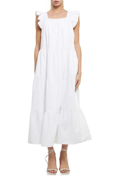 Shop English Factory Ruffle Detail Midi Dress In White