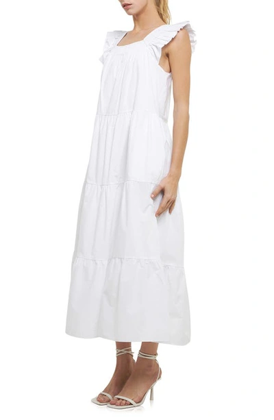 Shop English Factory Ruffle Detail Midi Dress In White