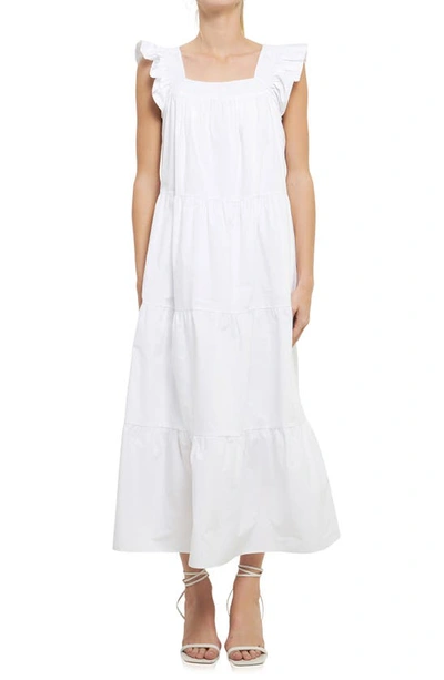 Shop English Factory Ruffle Detail Midi Dress In White