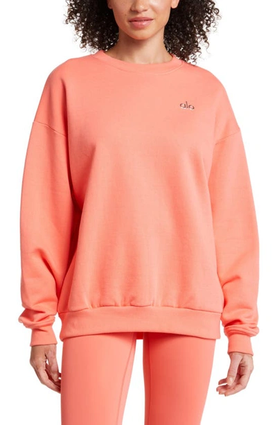 Shop Alo Yoga Accolade Crewneck Cotton Blend Sweatshirt In Candy Orange