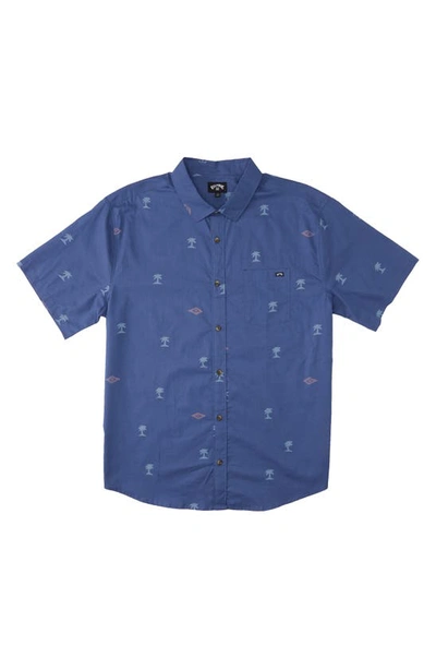 Shop Billabong Kids' Sundays Cotton Blend Button-up Shirt In Dusty Blue