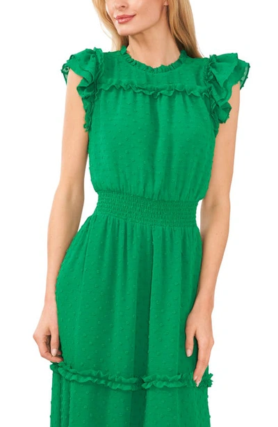 Shop Cece Clip Dot Flutter Sleeve Midi Dress In Green