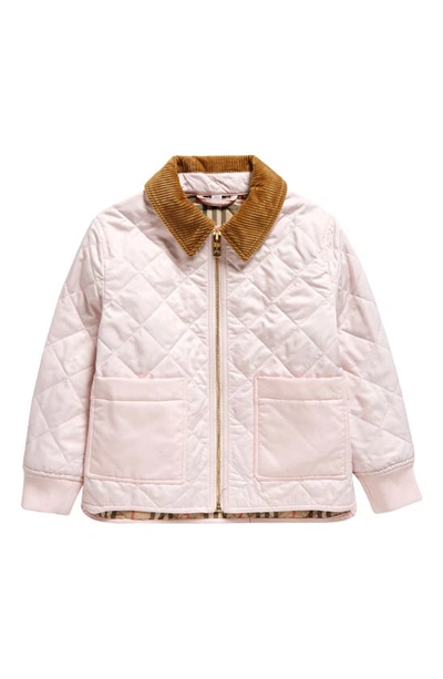 Shop Burberry Kids' Otis Quilted Jacket In Frosty Pink