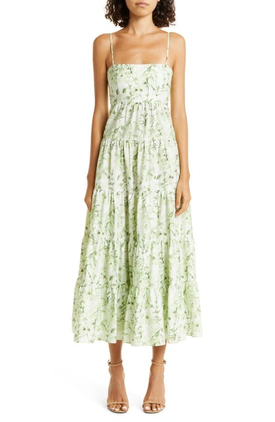 Shop Cinq À Sept Gavin Floral Tiered Cotton Blend Dress In Faded Mint Multi