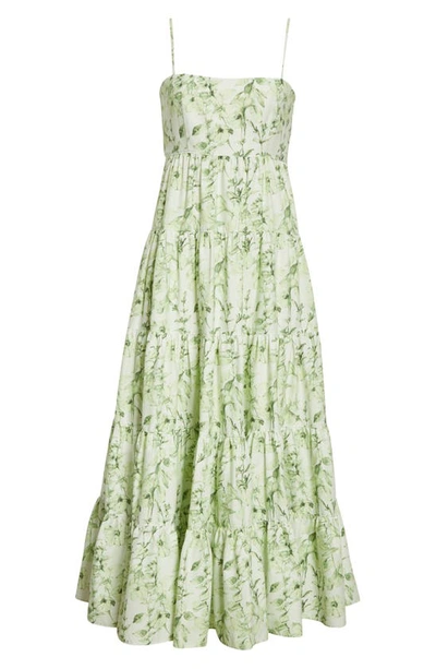 Shop Cinq À Sept Gavin Floral Tiered Cotton Blend Dress In Faded Mint Multi