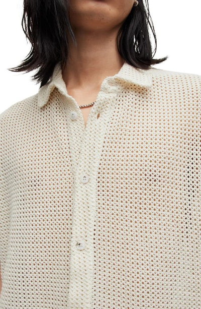 Shop Allsaints Munro Open Stitch Short Sleeve Cotton Button-up Shirt In Chalk White