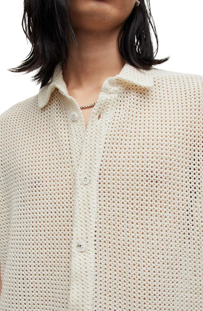 Allsaints Mens Chalk White Munroe Stripe-pattern Relaxed-fit Organic-cotton Shirt In Chalk White