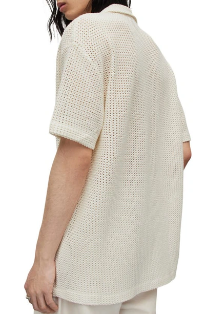 Shop Allsaints Munro Open Stitch Short Sleeve Cotton Button-up Shirt In Chalk White