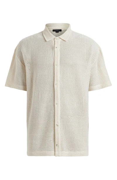 Shop Allsaints Munro Open Stitch Short Sleeve Cotton Button-up Shirt In Chalk White