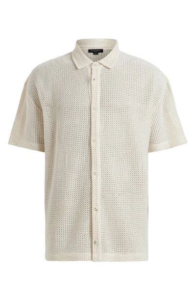 Allsaints Mens Chalk White Munroe Stripe-pattern Relaxed-fit Organic-cotton Shirt In Chalk White