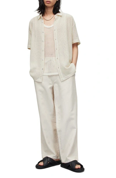 Shop Allsaints Munro Open Stitch Short Sleeve Cotton Button-up Shirt In Chalk White