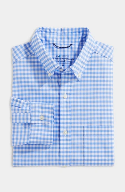 Shop Vineyard Vines Classic Fit On-the-go Brrrº Gingham Button-down Shirt In Newport Blue