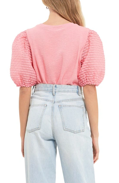 Shop English Factory Textured Mixed Media Puff Sleeve Top In Pink
