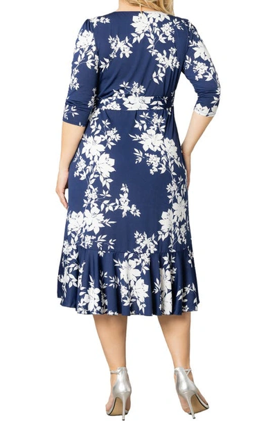 Shop Kiyonna Flirty Flounce Wrap Dress In Navy Floral Print