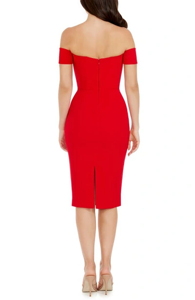Dress The Population Bailey Off The Shoulder Body-con Dress In Rouge