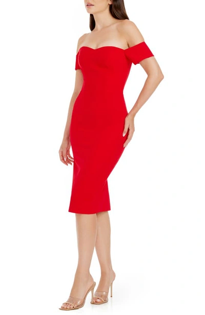 Shop Dress The Population Bailey Off The Shoulder Body-con Dress In Rouge