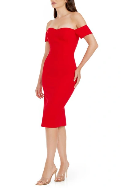 Dress The Population Bailey Off The Shoulder Body-con Dress In Rouge