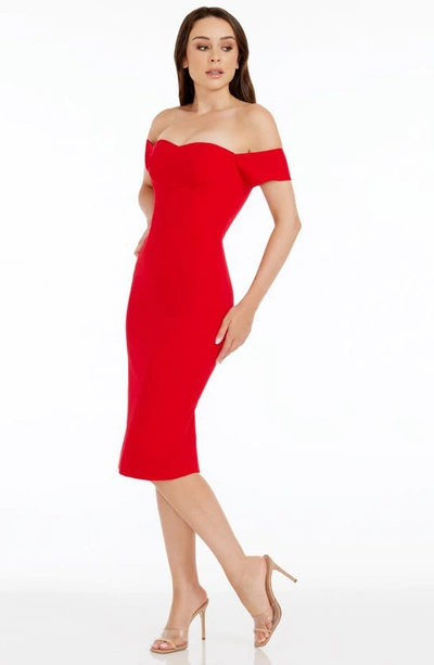 Shop Dress The Population Bailey Off The Shoulder Body-con Dress In Rouge
