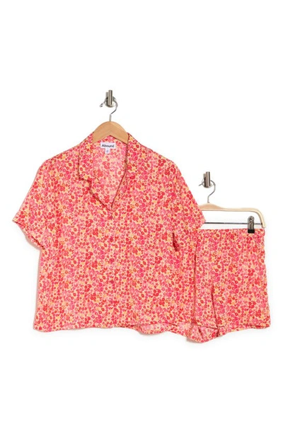 Shop Abound Satin Button-up Shirt & Shorts Pajamas In Pink Ribbon Dense Ditsy