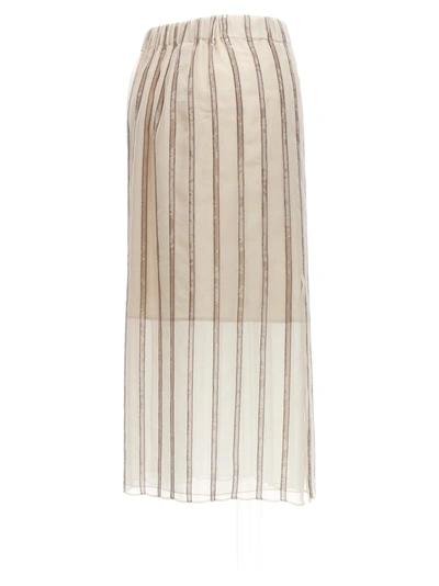 Shop Brunello Cucinelli Sequin Striped Skirt Skirts Beige