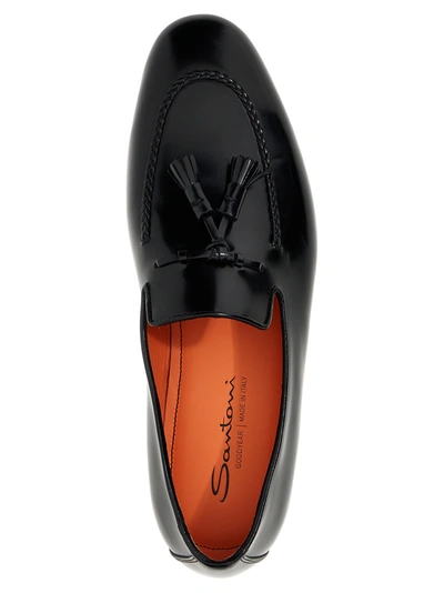 Shop Santoni Tassel Leather Loafers Black