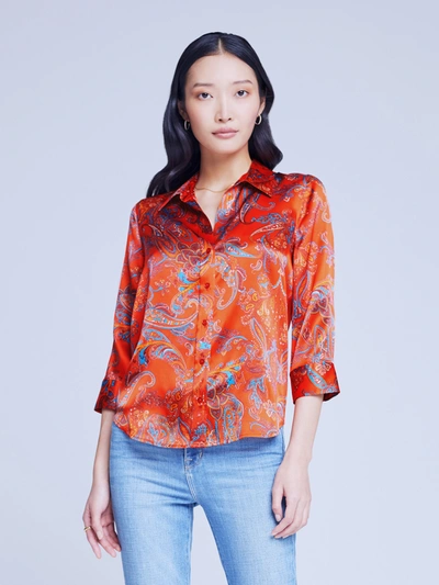 Shop L Agence Dani Blouse In Fire Red Multi Large Paisley