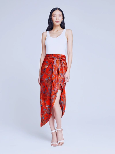 Shop L Agence Esa Wrap Skirt In Fire Red Multi Large Paisley