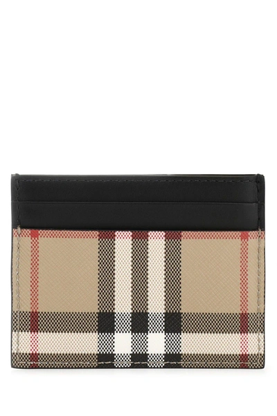Shop Burberry Embroidered E-canvas Card Holder In A.beige/black