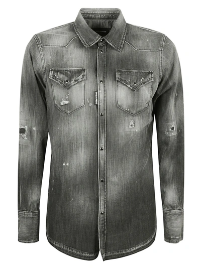 Shop Dsquared2 Classic Western Denim Shirt In Black