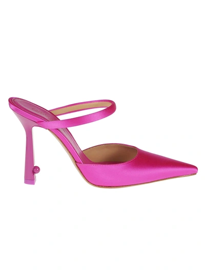 Shop Off-white Pop Pearl Satin High Pointed Toe Pumps In Fuchsia