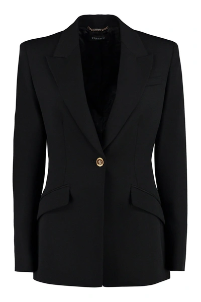 Shop Versace Wool Single-breasted Blazer In Black