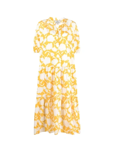 Shop Woolrich Long Flower Print Dress In Fire Yellow Flower