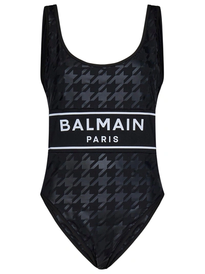 Shop Balmain Swimsuit In Nero