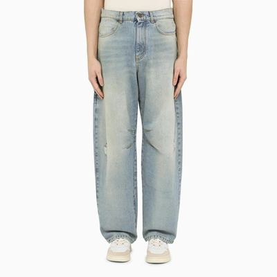 Shop Palm Angels Light Blue Washed Baggy Jeans In Blu Marrone