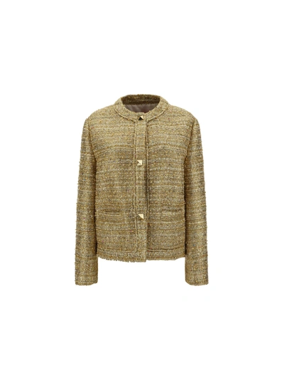 Shop Valentino Mossi Tweed Jacket In Oro/multicolor