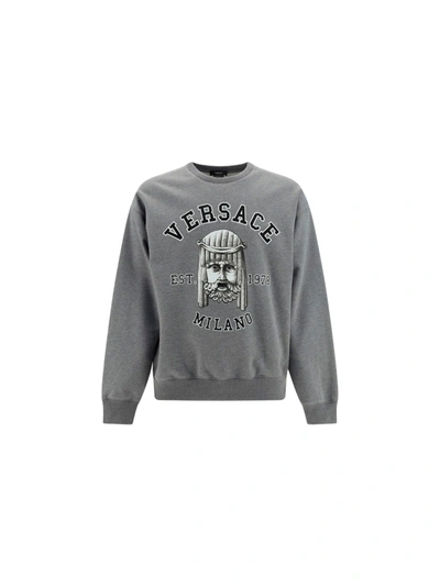 Shop Versace Sweatshirt In Grigio Medio Melange