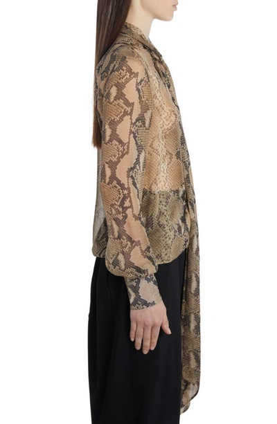 Shop Stella Mccartney Python Print Sheer Silk Blouse In Brown Multicolor