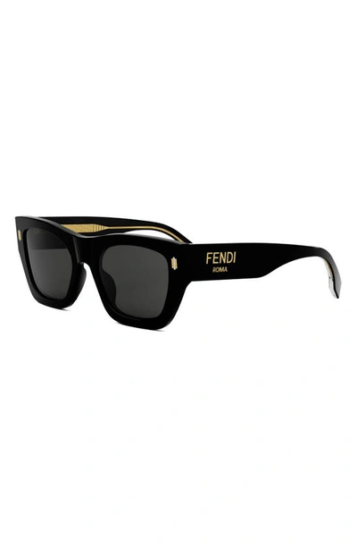 Shop Fendi Roma Rectangular Sunglasses In Shiny Black / Gold